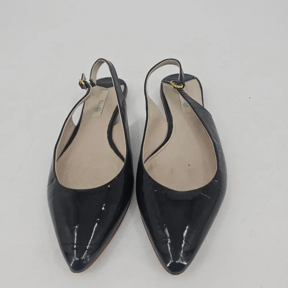 Boden Kelly Black Patent Leather Pointed Toe Slingback Flat Shoe EU 40 US 9.5